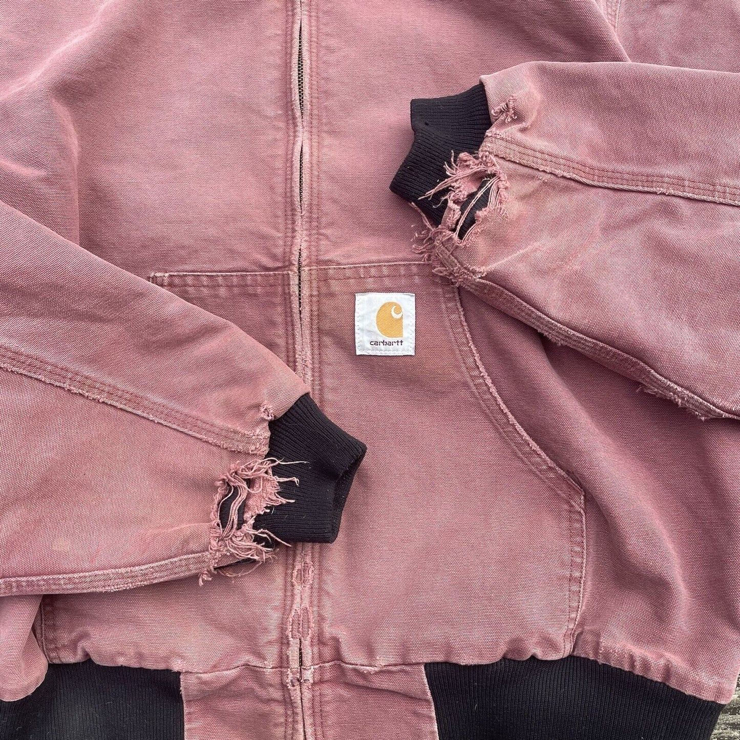 Vintage Carhartt JR1036 Firm Duck Hooded Active Jacket - Redwood (L) - Made in USA (1995)